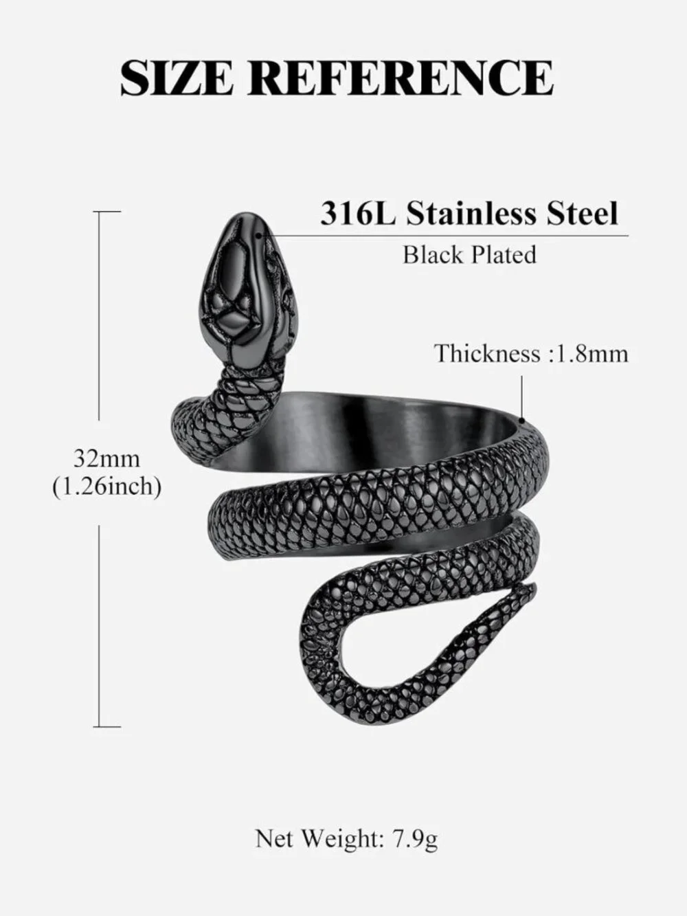 Stylish Black Snake Ring for Men & Women - Stainless Steel & 18K Gold Plated